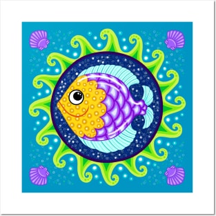 Funny Little Fish Mandala Posters and Art